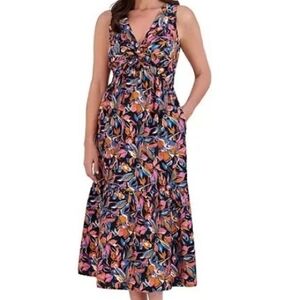 French Connection Black Floral Twist Front Cotton Pocket Maxi Dress NEW